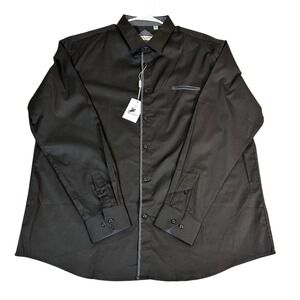Alex Vando Mens XXL Black Button Down Long Sleeve Shirt Contrast Trim Stretch